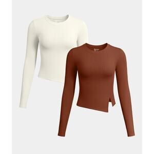 OQQ Womens 2 Piece Long Sleeve Tops Crew Neck Stretch Fitted Underscrubs